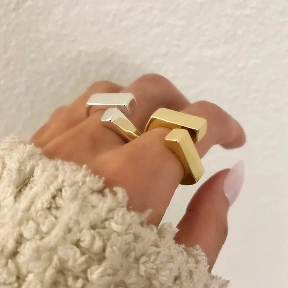 925 Sterling Silver Chunky Ring Thick Bold Double Bar Ring Geometric Ring Band - Picture 4 of 5